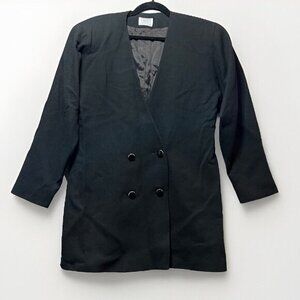 The Irish Secret Vintage Wool Blazer 12 Black Double Breasted Shoulder Pads